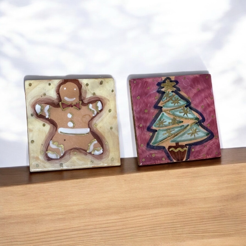 Vintage Starbucks Festive Glass Holiday Coasters - Multicolor